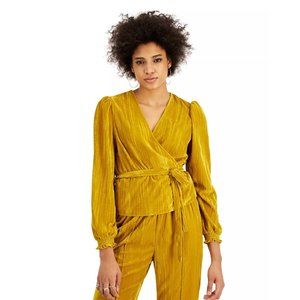 LEYDEN Velvet Wrap Top Long Sleeve Mustard Color S